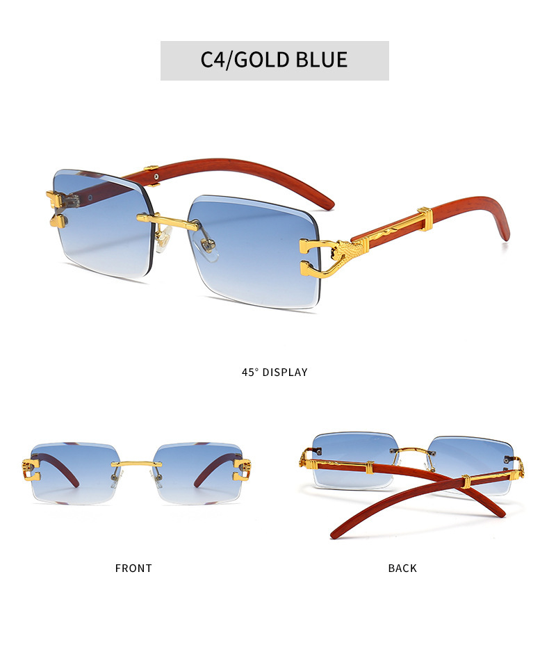 新款时尚无框太阳镜男款个性豹子木纹镜腿方框墨镜女潮跨境批发详情9