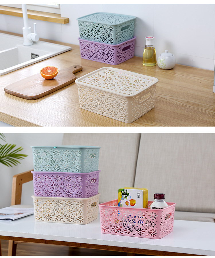 Plastic hollowed-out cosmetic storage box, desk and office desk miscellaneous storage basket, fashionable multi-functional storage basket 0750 pic 16