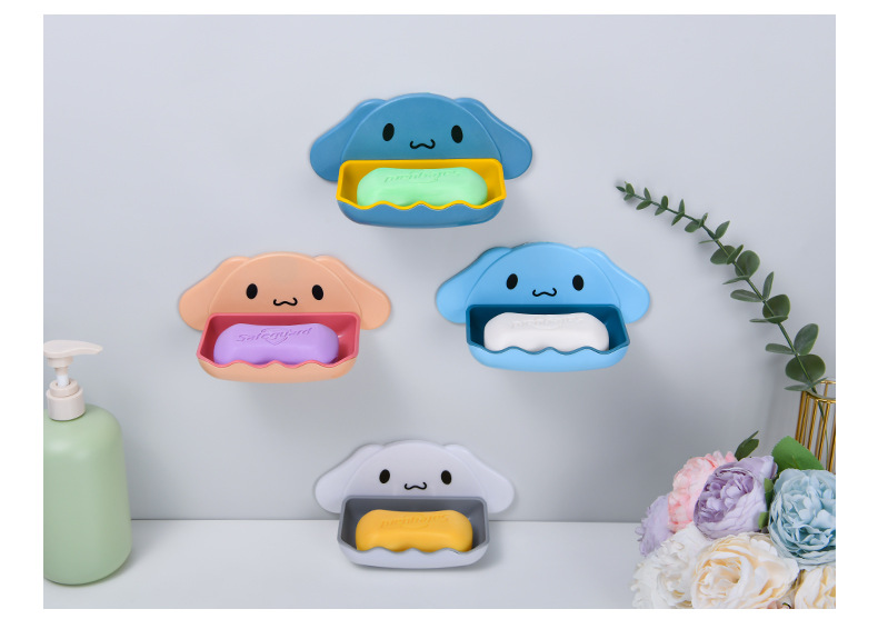 Cartoon dog soap box, cute cartoon hanging double-layer soap storage rack, no need for drilling, creative draining rack for storage pic 15