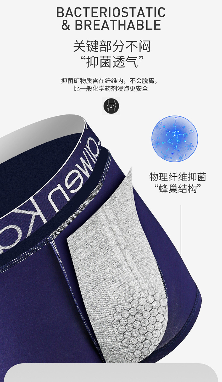 男士内裤大码平角裤裤头四角裤纯棉莫代尔石墨烯抗菌裆短裤裤衩详情5
