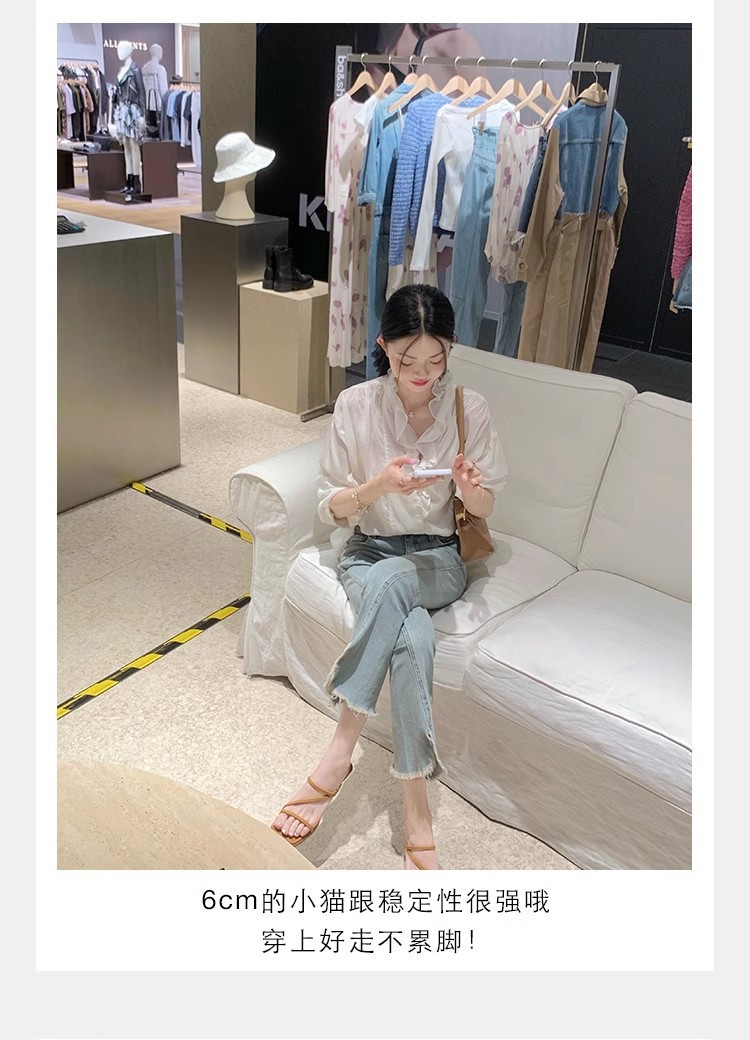 羊皮版法式细带方头显瘦高跟凉拖鞋女夏新款仙女风露趾罗马凉鞋女详情16