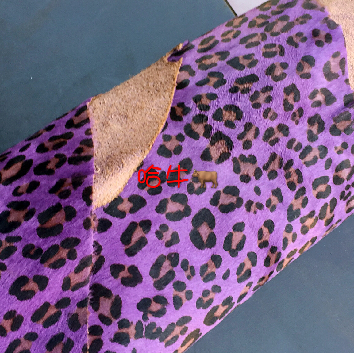Yiwu genuine leather imitation leather, purple leopard-print horsehair, single-color color printed leopard-print horsehair pic 6