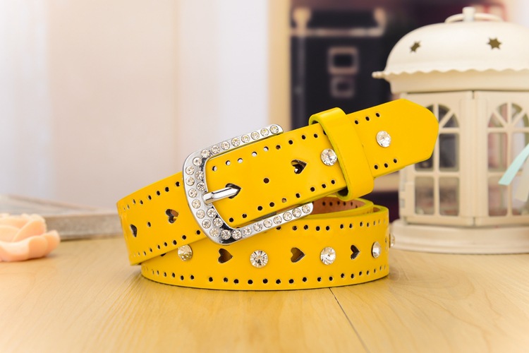 糖果色时尚装饰细腰带女韩版  皮带女款 水钻桃心腰带详情8