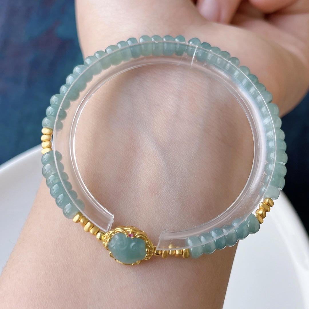 Amazon AliExpress New Chinese-style natural blue water drum bead A-grade jade bracelet for women, light luxury 925 silver inlaid rabbit jewelry pic 37