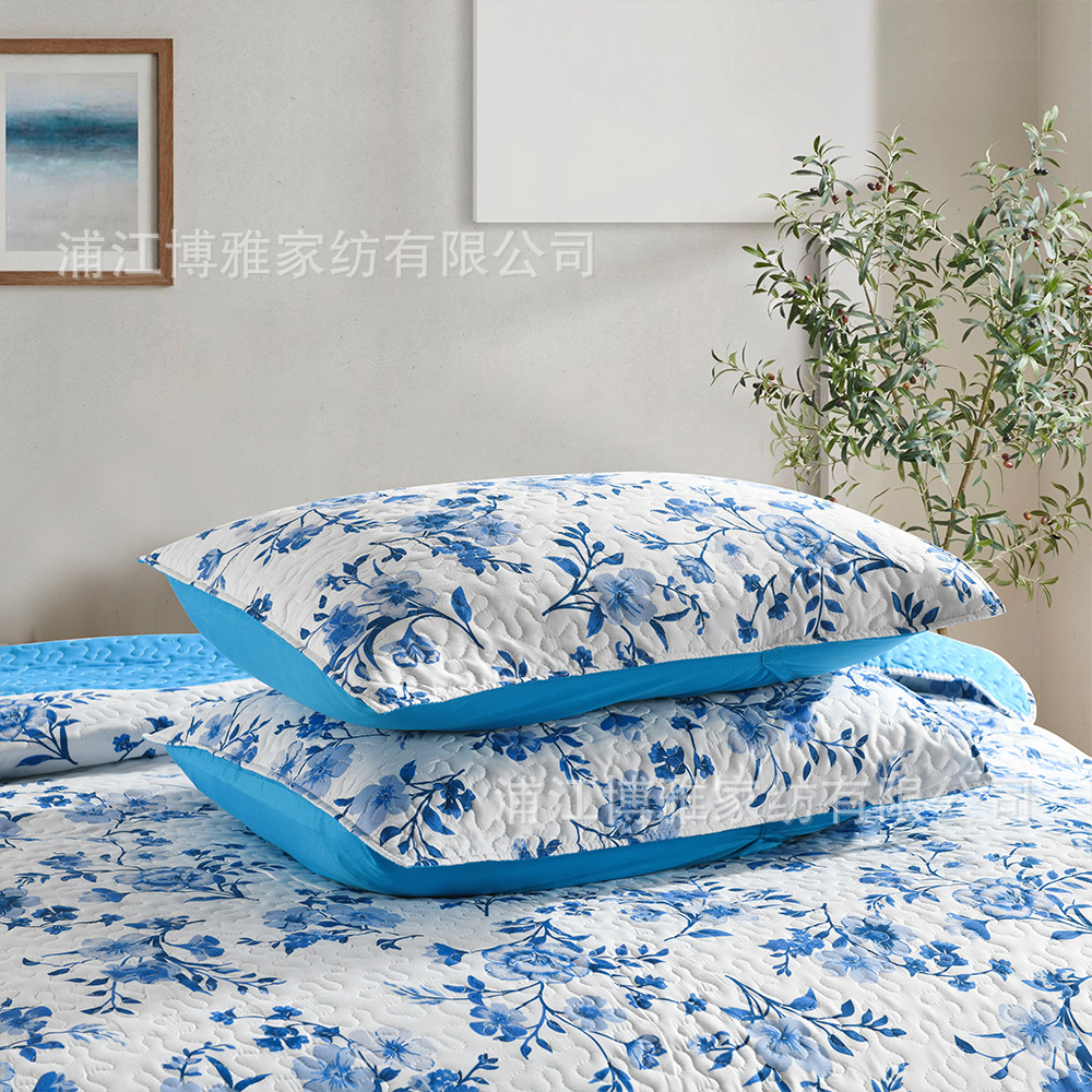 A 3-piece set of pure cotton bed covers with fresh and delicate printed quilted quilts, gentle and small floral patterns, wholesale of all-cotton 3-piece sets for homestays pic 10