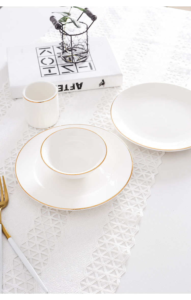 Nordic Golden Border Western dining plates, ceramic steak plates, home round and shallow plate tableware sets, creative plates, bowls and dishes, desserts pic 29