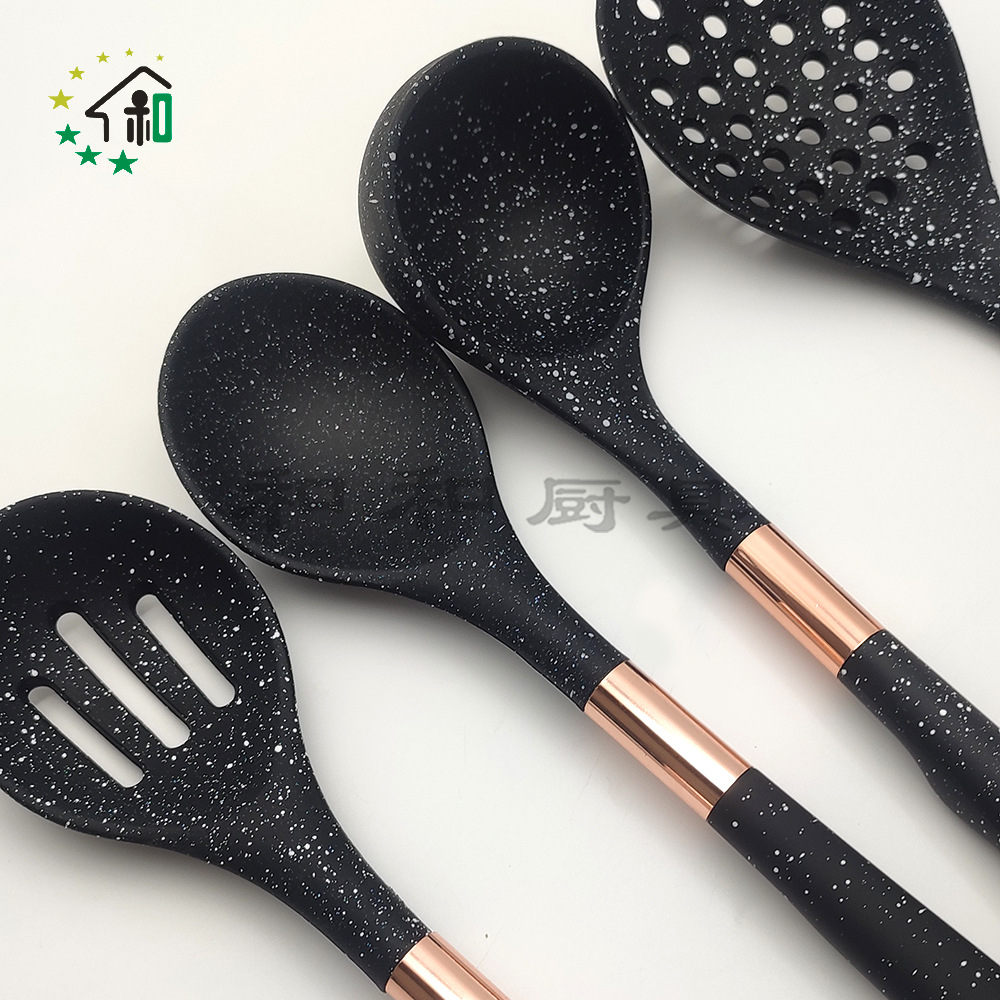 Supply cross-border silicone kitchenware sets, non-stick pans, kitchenware, cooking spoons and spatulas, 10 pieces of gold baking tools pic 23