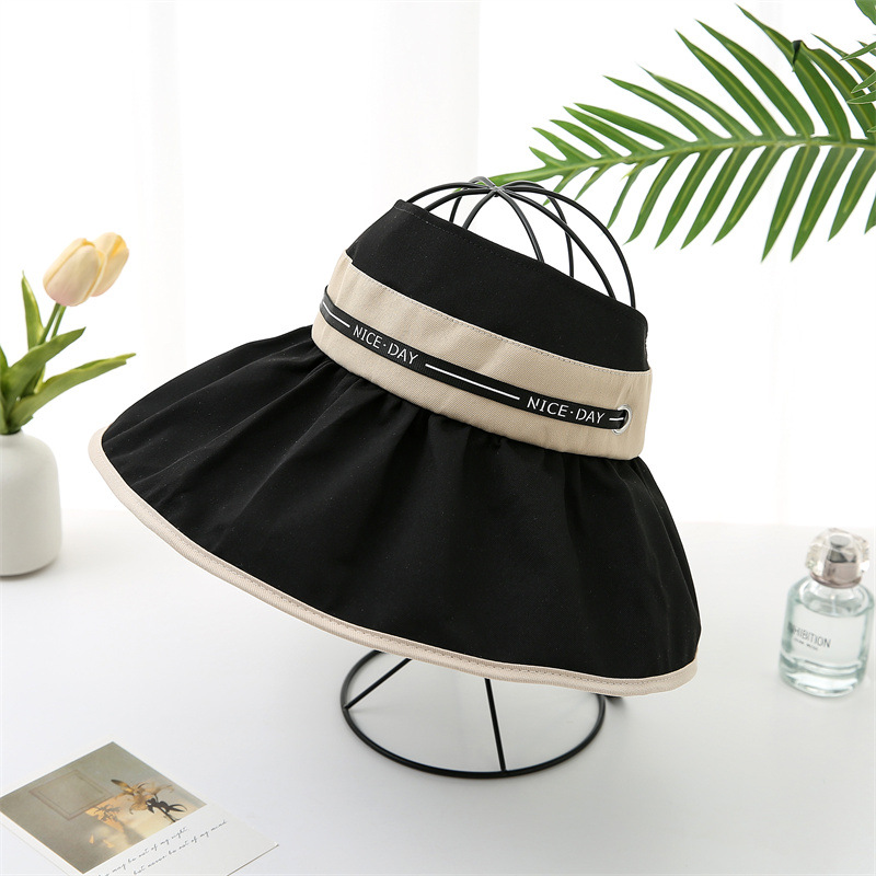 夏季帽子黑胶大沿空顶遮阳帽带壳调节防紫外线可折叠户外沙滩防晒详情5