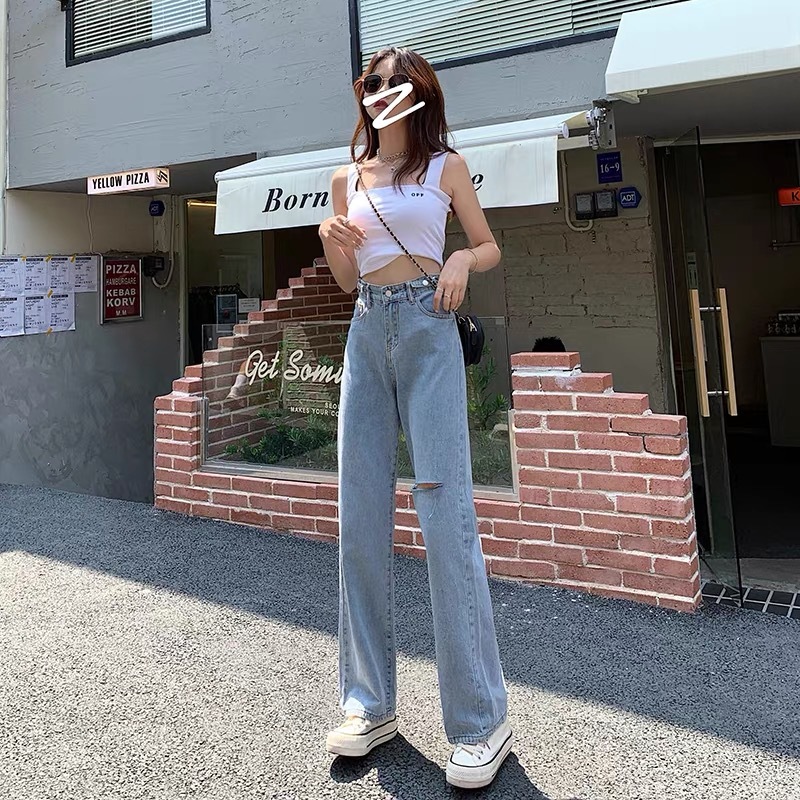 2022 Summer new style denim long pants for women, Korean high-waisted, slimming, floor-length wide-leg pants, wholesale from foreign trade street stalls pic 18