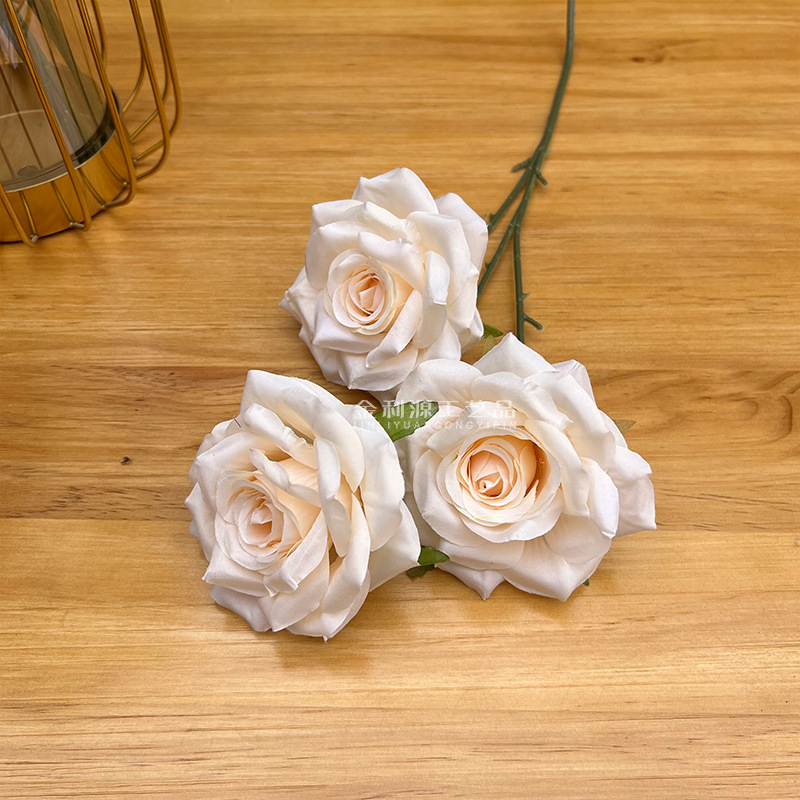 婚庆仿真花3头钻石玫瑰无叶版玫瑰花路引花材弗洛伊德玫瑰瀑布详情23