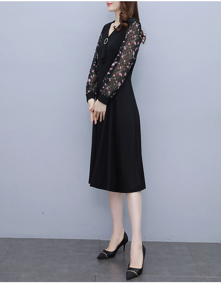 Chiffon dress for women 2022 Spring and Autumn New Style, a mid-length Korean-style waist-cinching and slimming dress with floral patchwork pic 14