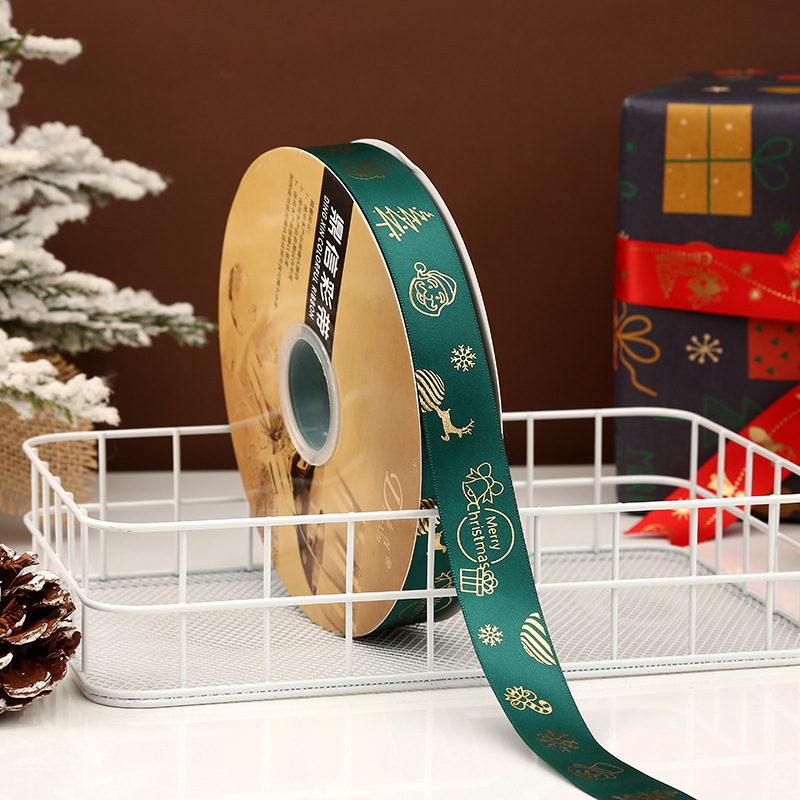 Dingxin 2.5CM Christmas ribbon in stock for wholesale, DIY gift box packaging, bow, Christmas tree printing, polyester tape pic 11