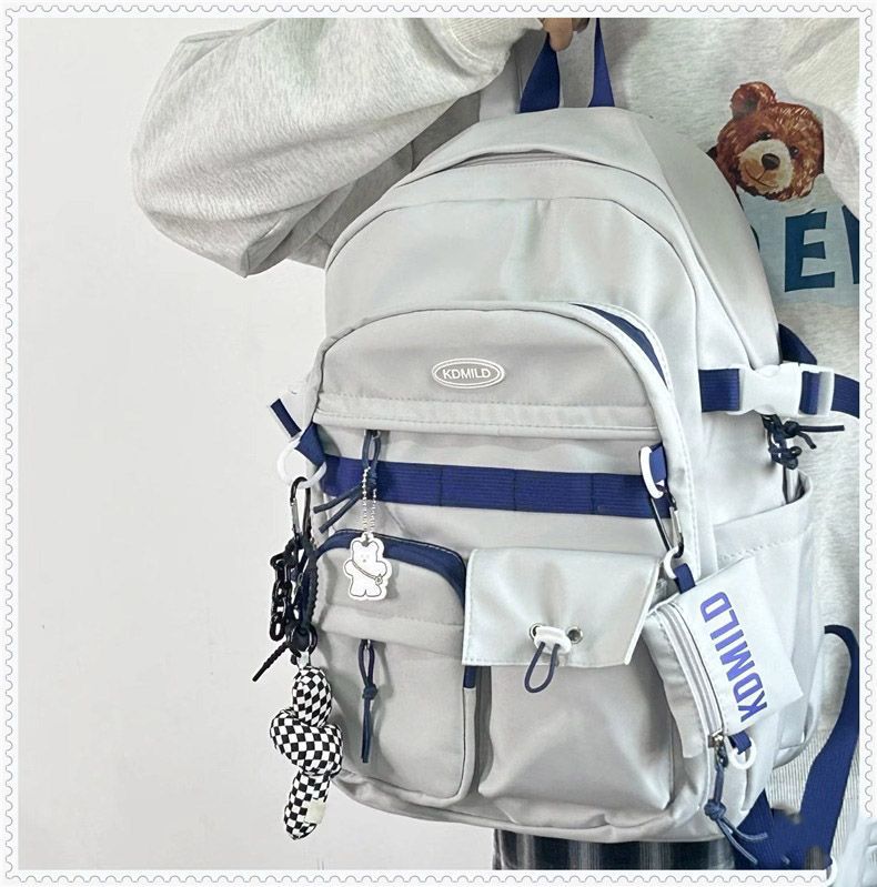 韩版ins百搭工装风书包女学生大容量日系双肩包旅行背包男详情11