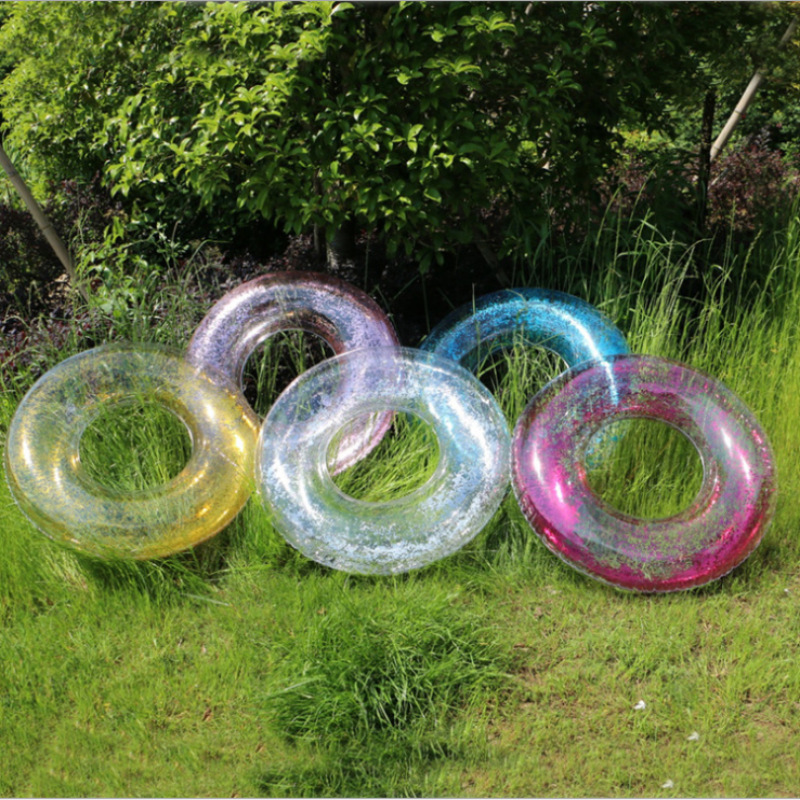 Cross-border PVC swimming rings, round sequined inflatable feather swimming rings, adult inflatable toy swimming rings pic 6