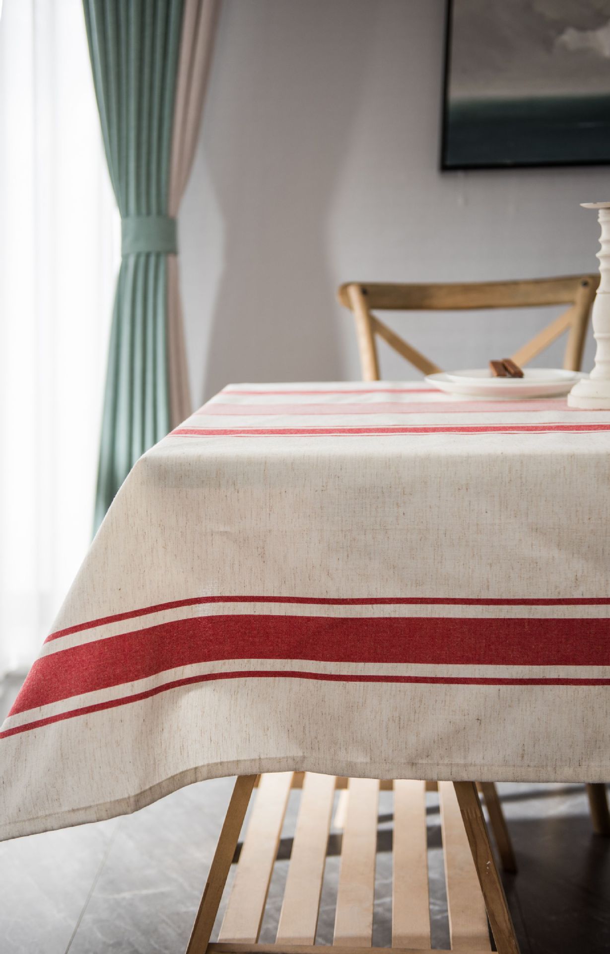 Imanqi color woven cotton and linen striped tablecloth, American tablecloth, coffee table cloth, fabric rectangular table mat pic 16