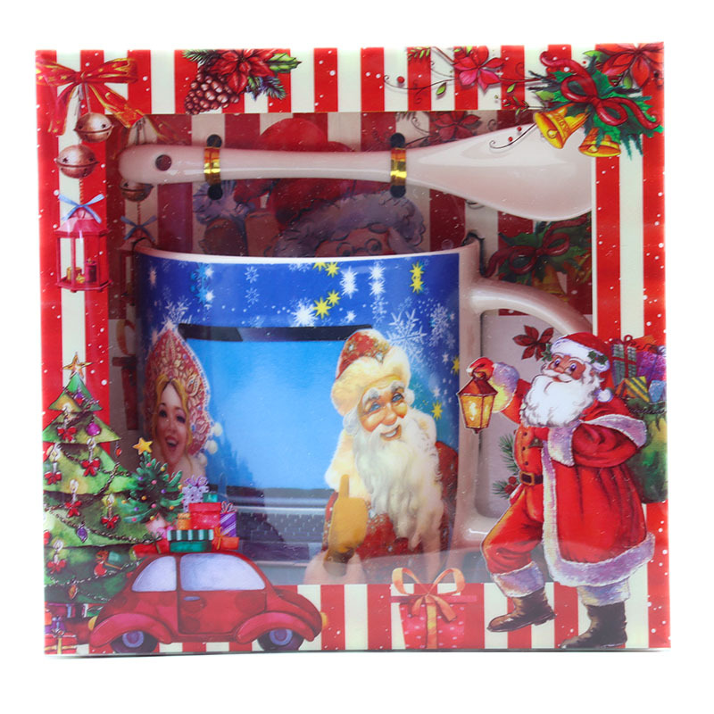 圣诞节杯子礼品陶瓷杯圣诞老人卡通马克杯带勺手柄套装热款创意杯详情6