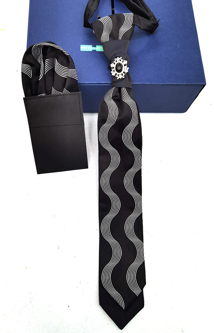 Hong Kong knot tie pocket square set gift with suit photography groom British wedding banquet tie for men pic 4