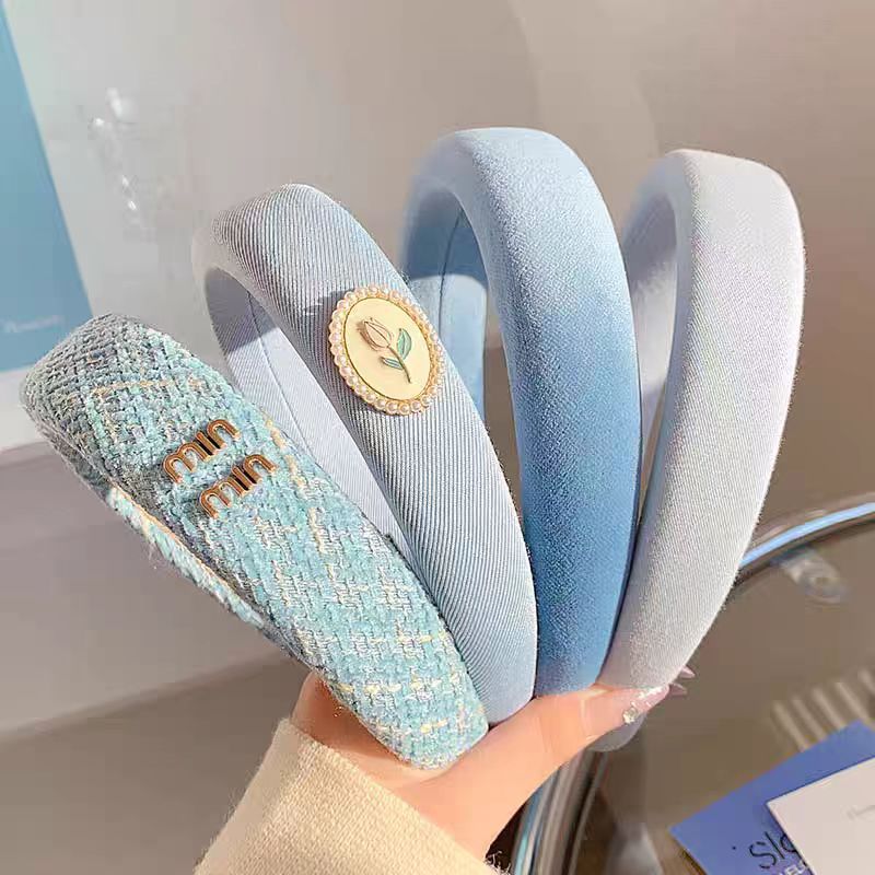 Blue hairband for women, high-end, stylish, wide-brimmed, high-top headband, 2025 new style hair tie, hairpin headwear pic 2