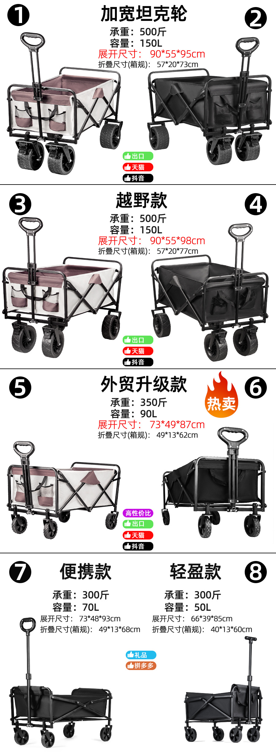 景宜强承重露营车户外可折叠推车超大营地车便携野餐露营车跨境详情2