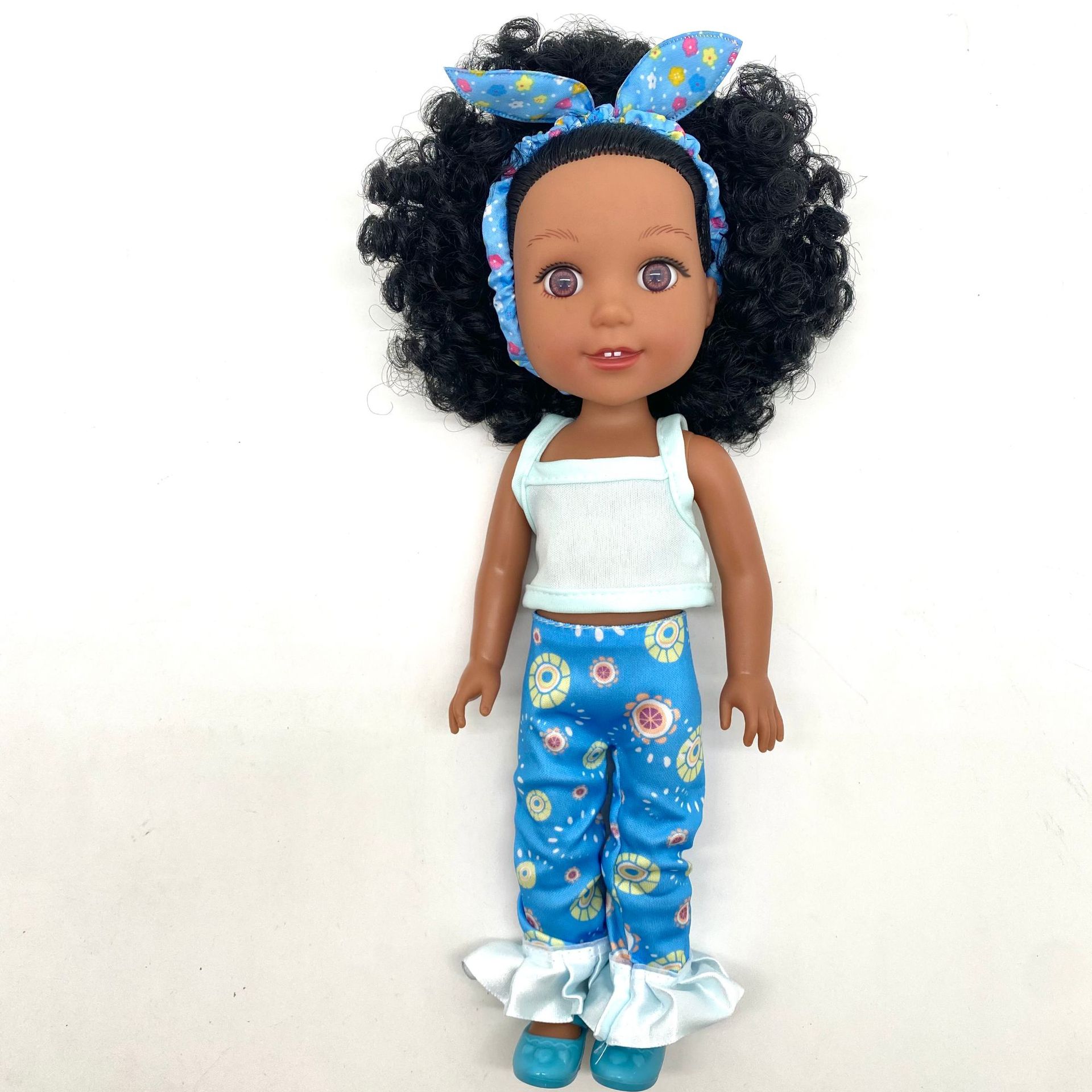 Wholesale of new cross-border 14-inch full-body vinyl 3D eye simulation black doll Black Girl toys pic 4