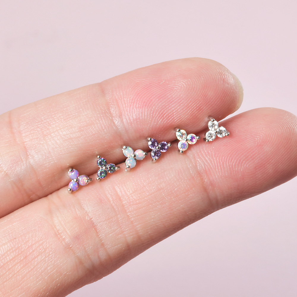 跨境澳宝唇钉 三角爪形锆石不锈钢内螺纹耳钉电镀多色内牙耳骨钉详情15