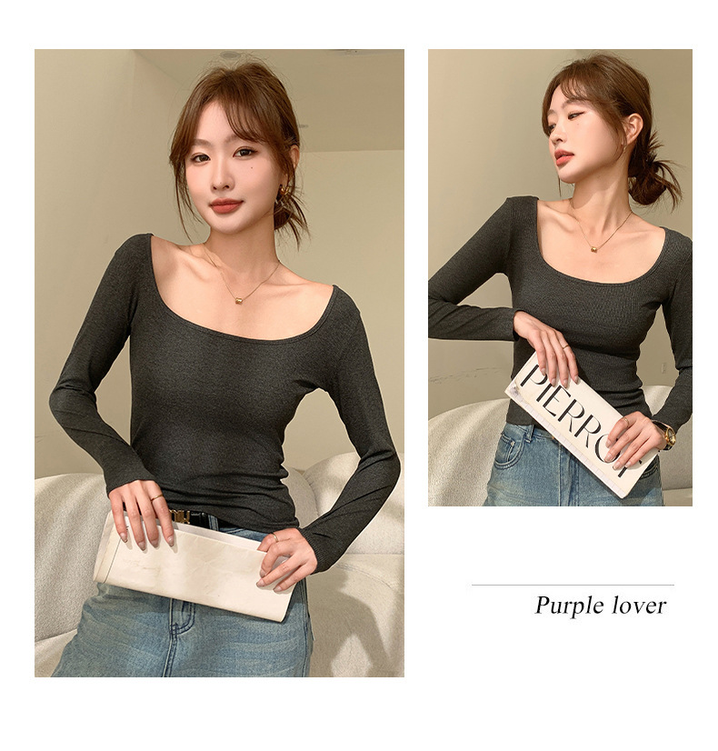 H869 Threaded large U-neck long-sleeved top for women, Spring style slim T-shirt, light, warm, simple and casual base layer new style pic 26