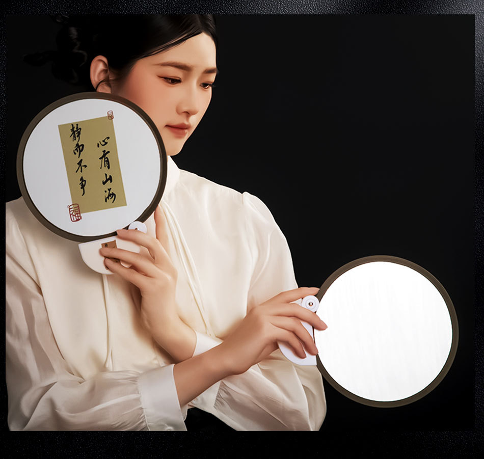 古风反光板扇子书法团扇国潮蒲扇中式折叠圆扇旅游景点批发印logo详情11
