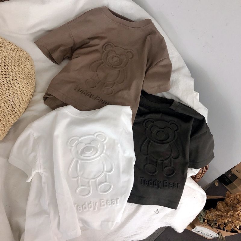 男小童t恤压花小熊韩国儿童立体压花柔棉短袖T恤男女宝宝休闲上衣详情3