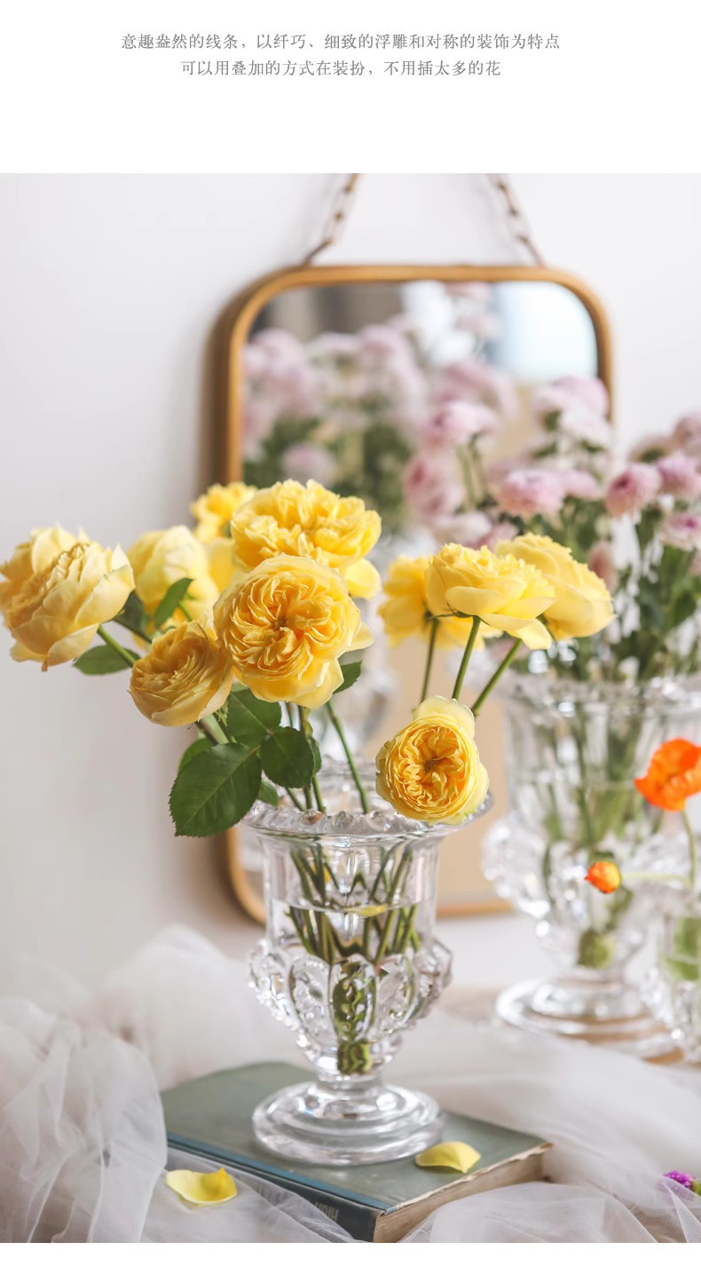 北欧ins高颜值罗马高脚风灯透明玻璃花瓶水养鲜花插花器餐桌摆件详情9