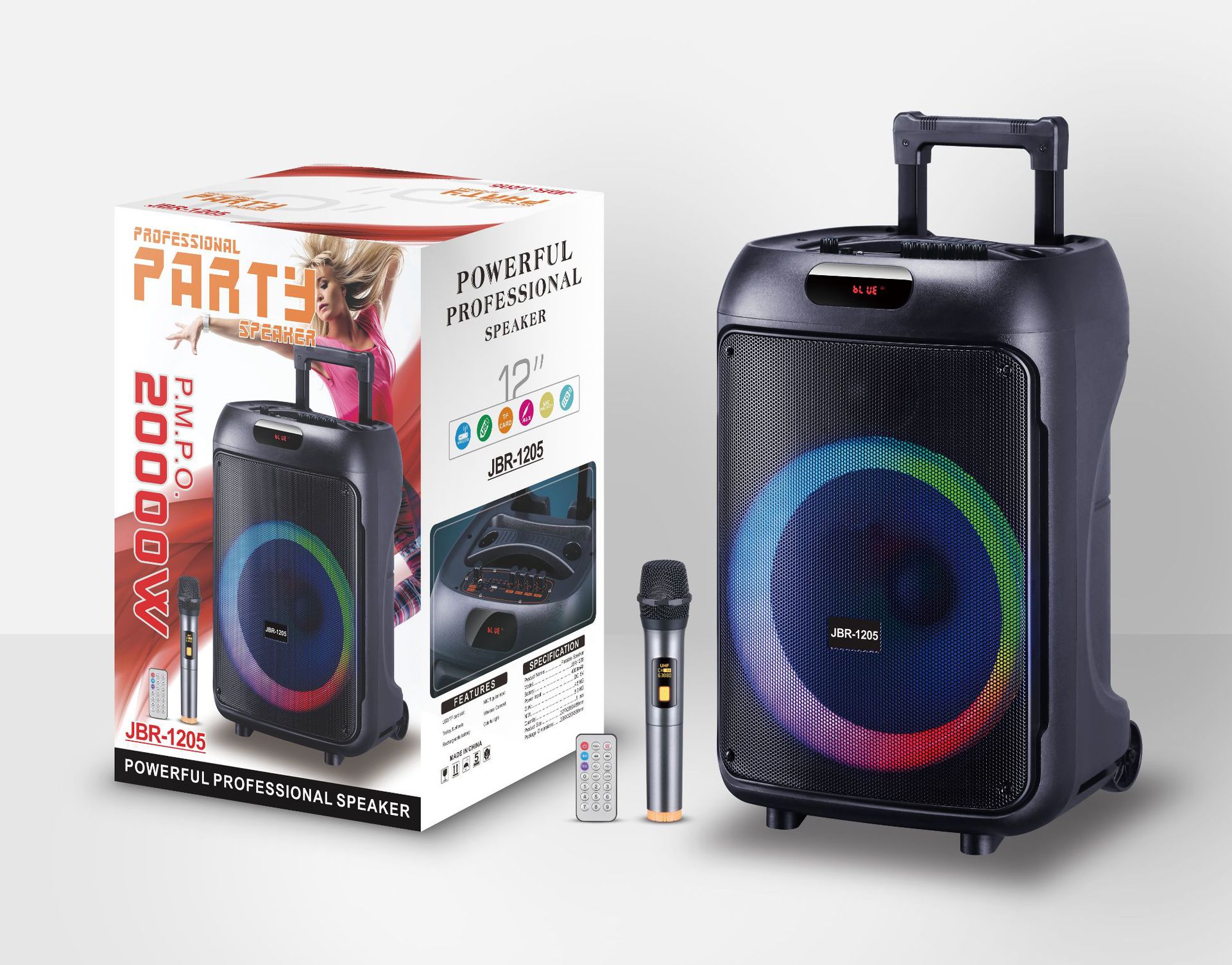 JBR-1206 12寸拉杆便携广场舞DJ移动bluetooth户外ok音响蓝牙音箱详情3