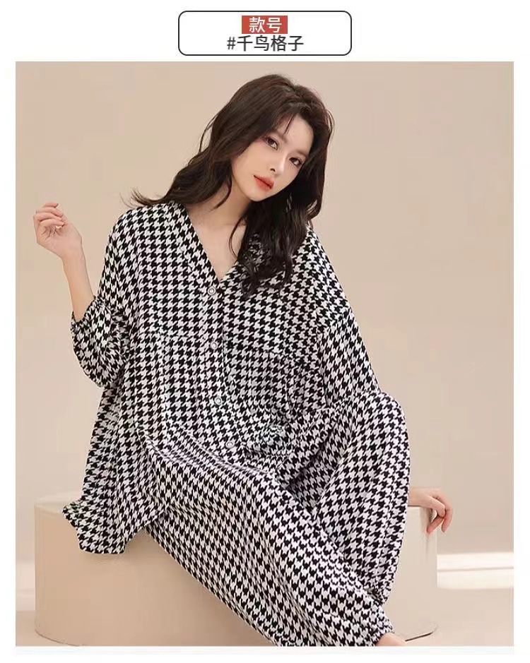 春夏新款棉绸睡衣套装女士七分袖大码宽松空调服家居服两件套详情12