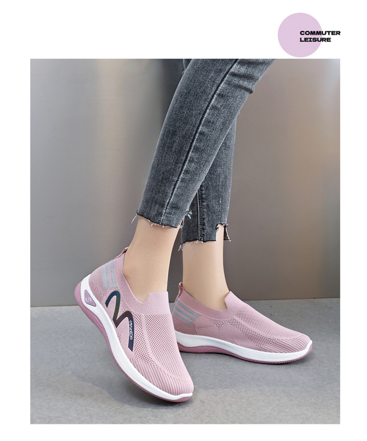 2023新款飞织一脚蹬袜子口休闲女鞋按摩底透气妈妈鞋健步运动鞋详情22