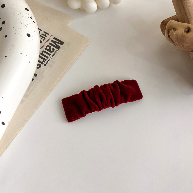 Retro velvet hairband, Japanese-style wine red bow hairpin, elegant wide-brimmed headpiece, top clip, red girlish hair accessory pic 9