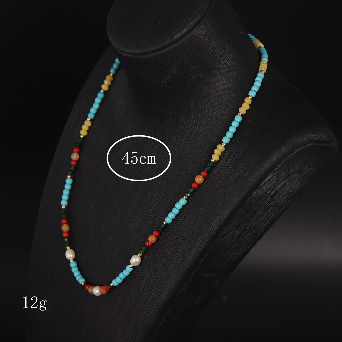 中古vintage高级感时尚个性小众设计感绿松石珍珠玛瑙新中式项链详情3