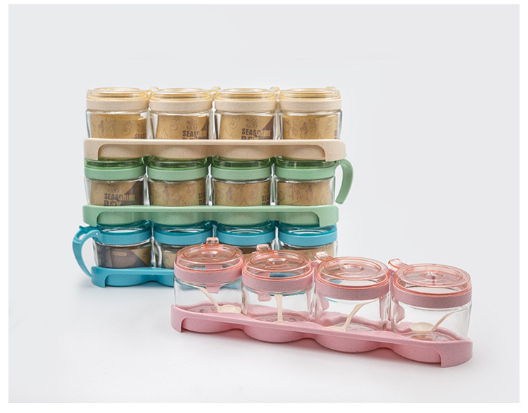 Wholesale glass round four-color glass bottles, daily necessities, kitchen sorting, seasoning boxes, seasoning bottles, self-sold by the manufacturer pic 17