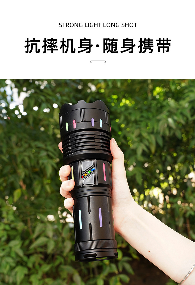 猎天鹰铝合金手电筒强光雷射炮Type-C快充多功能变焦远射照明电筒详情12