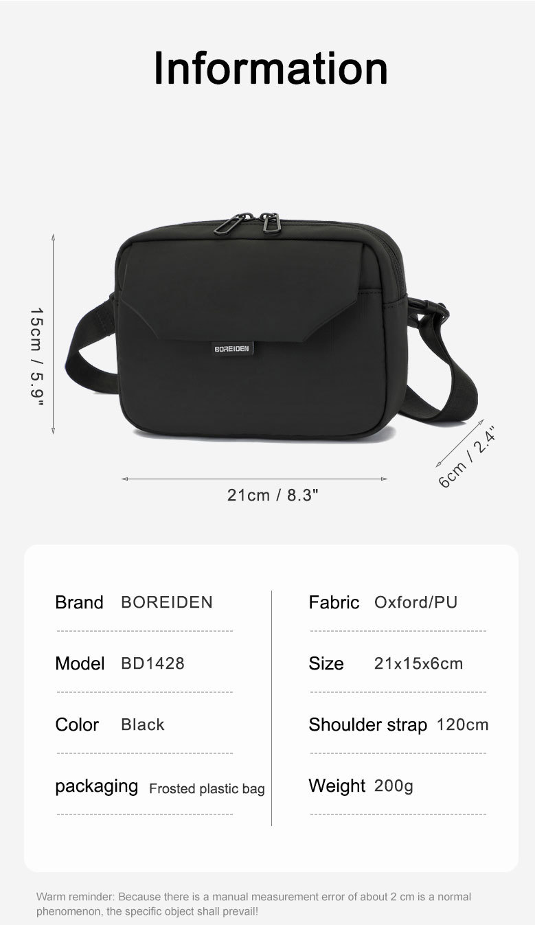 BOREIDEN新款跨境迷你斜挎包男百搭休闲挎包潮牌腰包高级感单肩包详情24