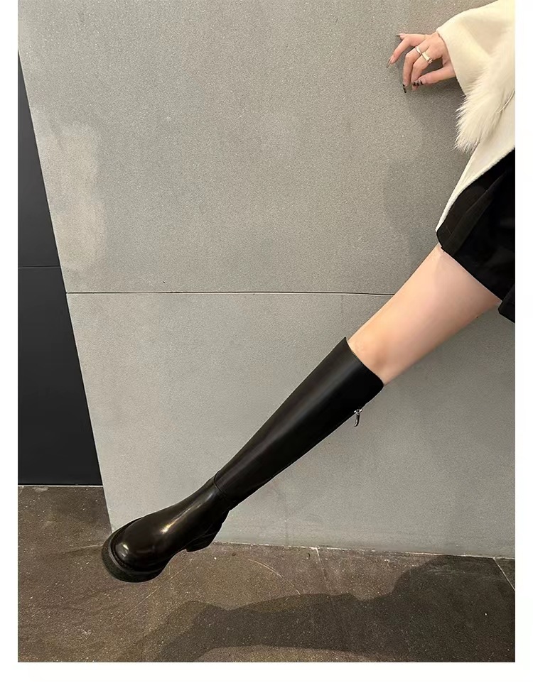 2024秋冬新款厚底小个子长筒靴弹力骑士靴女真皮高筒靴详情33