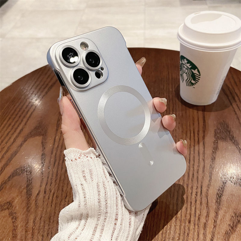 适用苹果15Promax无边框磁吸手机壳金属漆iPhone13镜头膜全包硬壳详情10