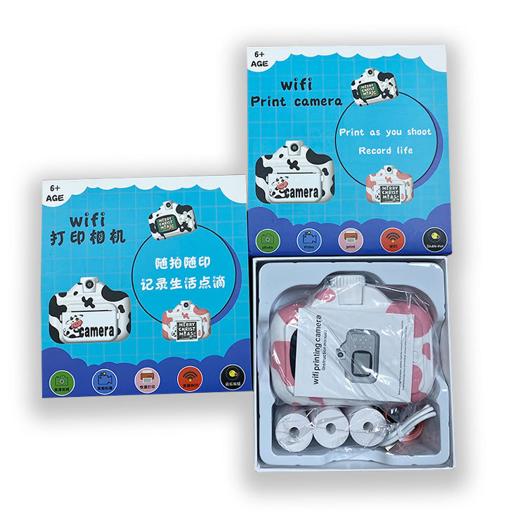 工厂直销 儿童相机 儿童高清WiFi数码打印相机卡通奶牛拍照录像双镜头拍立得照相机详情1