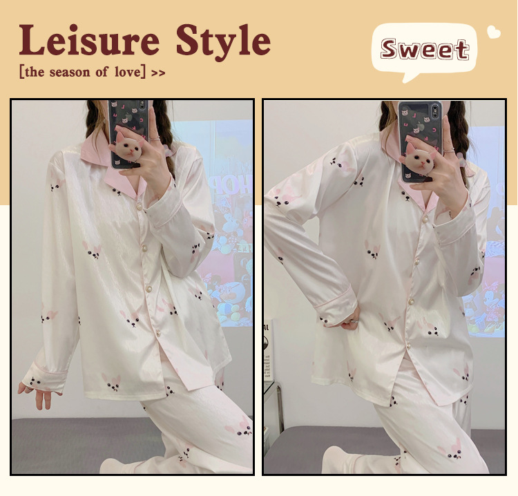 Pure Desire High-end simple long-sleeved pajamas for women Spring and Autumn 2023 new large-sized home wear set that can be worn outside pic 12