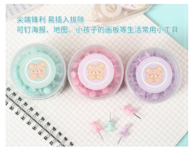 Cute little bear long tail clip paperclip binding combination bucket drawing pin rubber band office wholesale color metal ticket clip pic 6