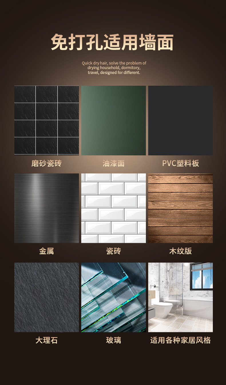 酒店壁挂式宾馆吹风机大功率电吹风民宿挂壁吹风筒免打孔厂家直销详情13