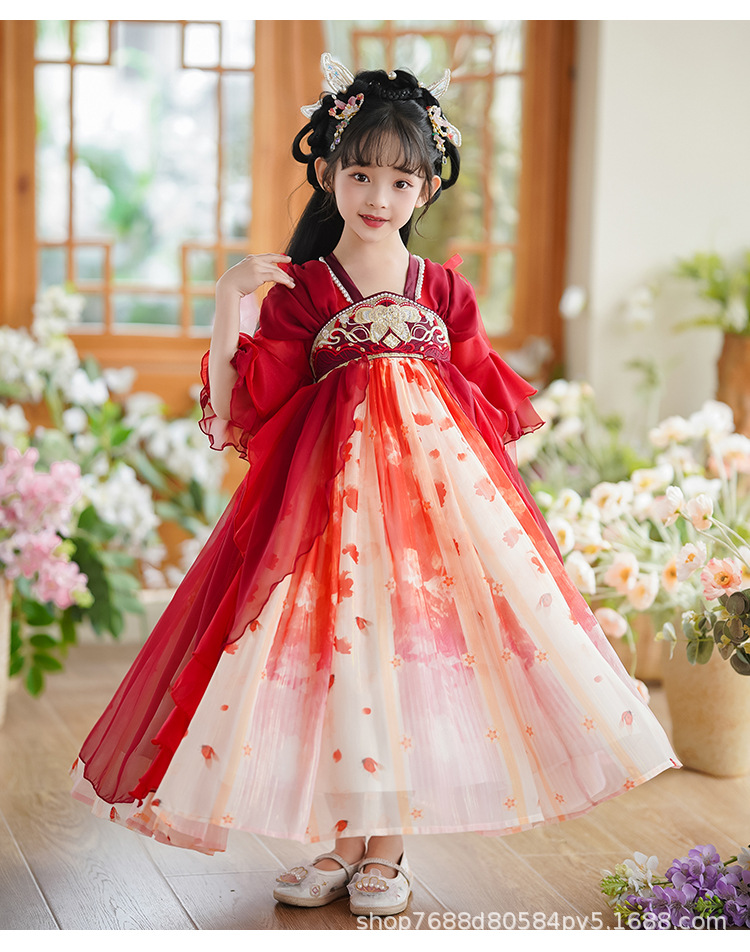 国潮女童汉服夏季新款儿童古装唐装中国风襦裙小女孩古风仙女连衣裙详情10