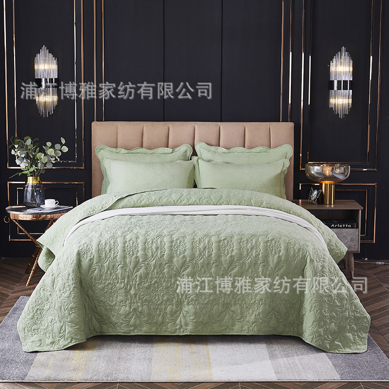 Three-piece set of printed ultrasonic pure cotton bed covers for cross-border Amazon from Europe and America, plain washed cotton bed covers pic 4