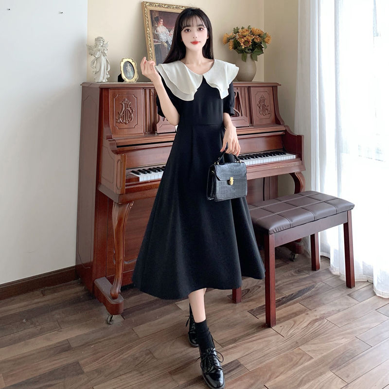 胖MM大码夏新款文艺复古小清新法式荷叶领收腰系带连衣裙短袖显瘦详情17