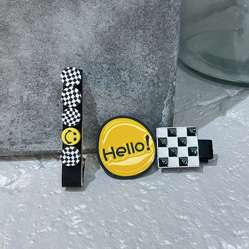 老板哥家Hello黑白格笑脸波点对夹韩日原创设计女子小众风格气质详情1