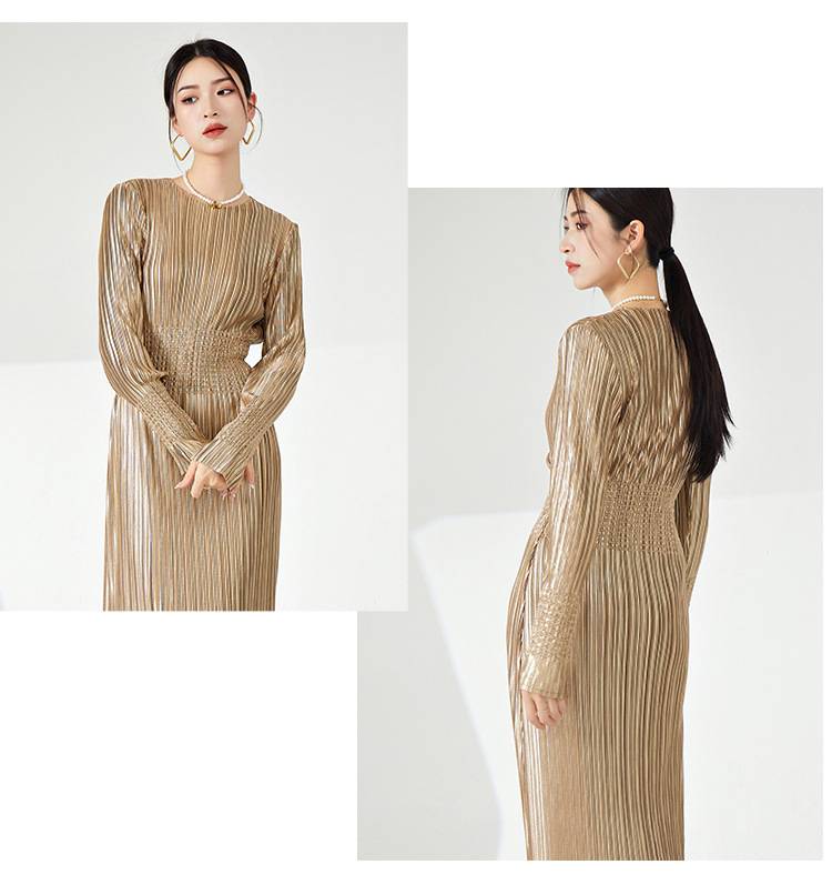 高档礼服三宅时尚连衣裙热卖新款法式收腰高弹褶皱气质优雅长裙子详情47