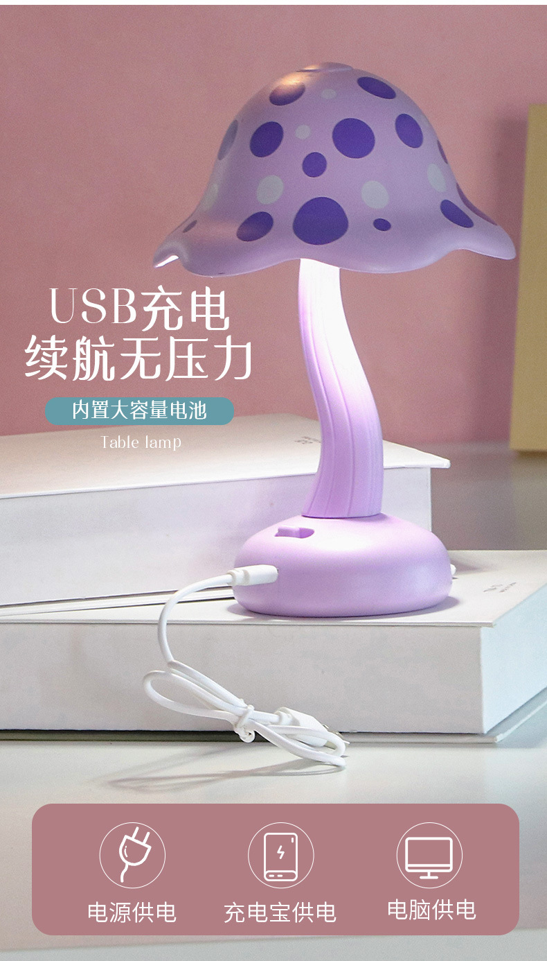 迷你充电蘑菇小夜灯 创意香菇造型LED小台灯 创意宿舍卧室床头灯详情8