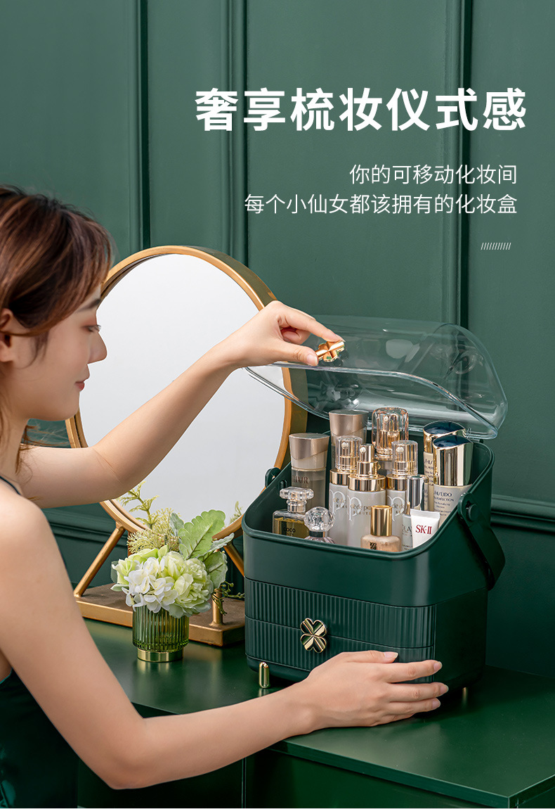 直播网红多功能透明化妆梳妆盒手提抽屉分隔收纳盒家护肤品收纳盒详情1
